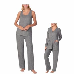 Cuddl Duds 3-Piece Grey PJ Sleep Set - Tank, Pants & Cardigan Size XXL
